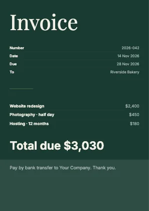 Simple invoice · Forest dark · Editorial