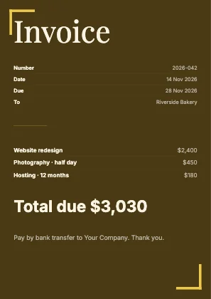 Simple invoice · Mustard dark · Editorial