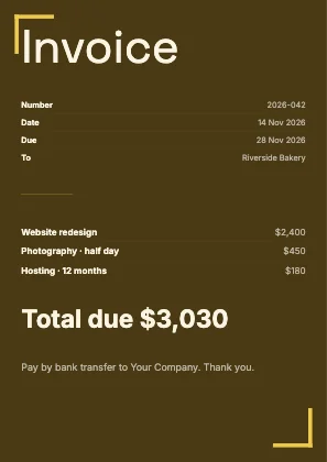 Simple invoice · Mustard dark · Grotesk