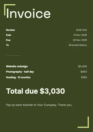 Simple invoice · Olive dark · Grotesk