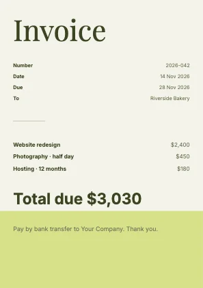 Simple invoice · Olive · Editorial