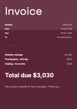 Simple invoice · Rose dark · Grotesk