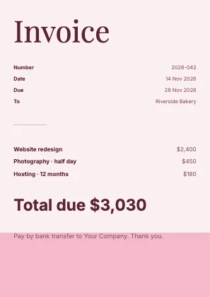 Simple invoice · Rose · Editorial