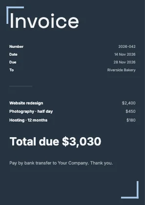 Simple invoice · Slate dark · Grotesk