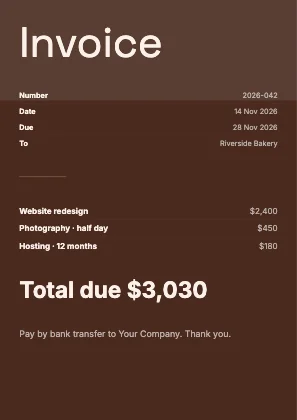 Simple invoice · Sunset dark · Grotesk