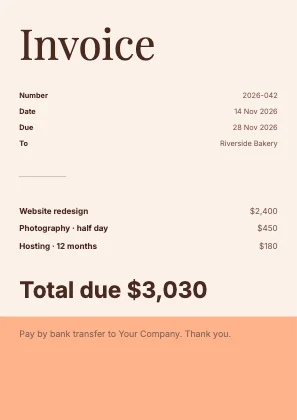 Simple invoice · Sunset · Editorial