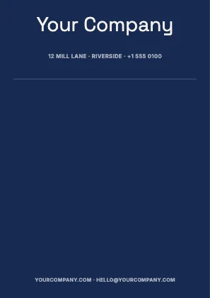 Centred letterhead · Cobalt dark · Grotesk