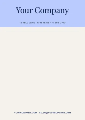Centred letterhead · Cobalt · Editorial
