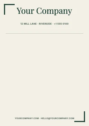 Centred letterhead · Forest · Editorial