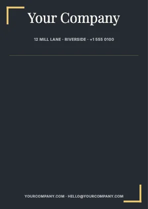 Centred letterhead · Ink dark · Editorial