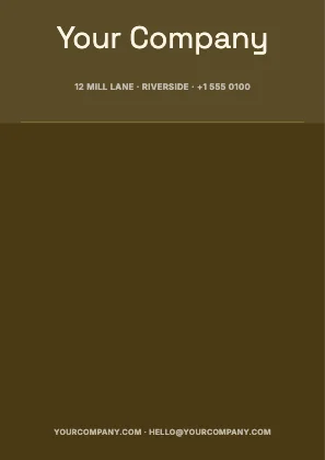 Centred letterhead · Mustard dark · Grotesk