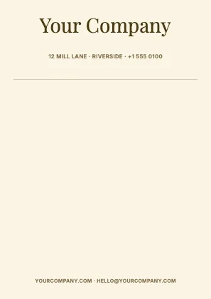 Centred letterhead · Mustard · Editorial