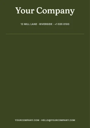 Centred letterhead · Olive dark