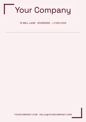 Centred letterhead · Rose · Grotesk