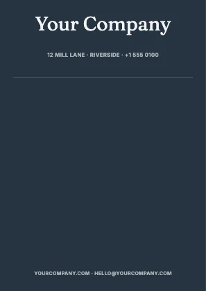 Centred letterhead · Slate dark