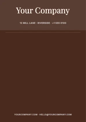 Centred letterhead · Sunset dark · Editorial