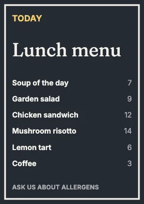 Menu · Ink dark