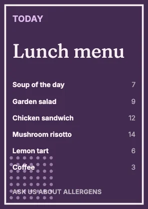 Menu · Plum dark