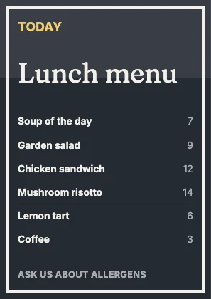 Menu · Ink dark