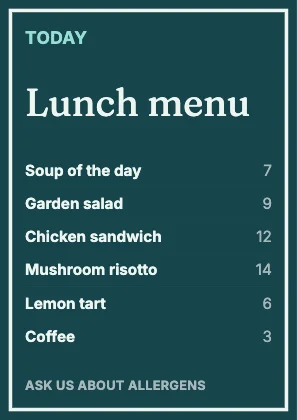 Menu · Lagoon dark