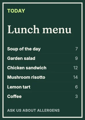 Menu · Forest dark