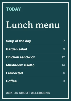 Menu · Lagoon dark