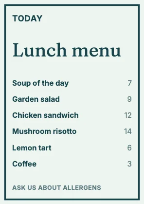 Menu · Lagoon