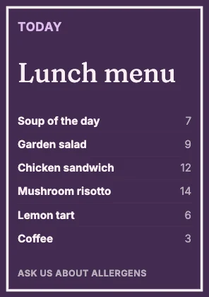 Menu · Plum dark