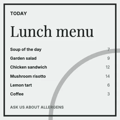 Menu · Charcoal · Editorial