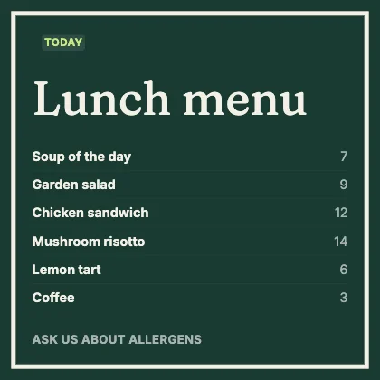 Menu · Forest dark