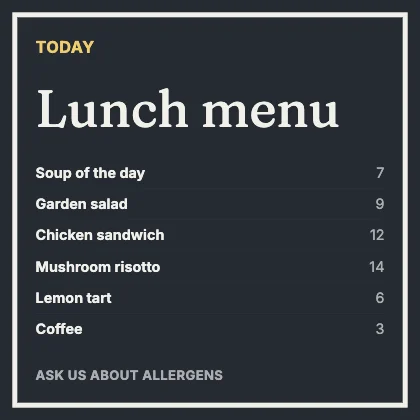 Menu · Ink dark