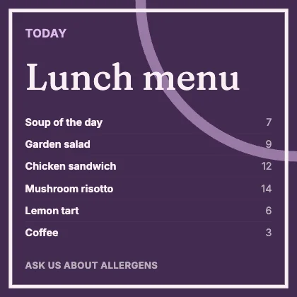 Menu · Plum dark