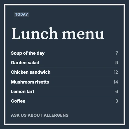 Menu · Slate dark
