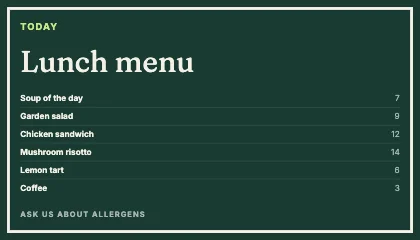 Menu · Forest dark
