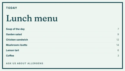 Menu · Lagoon