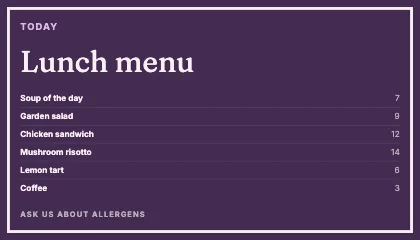 Menu · Plum dark