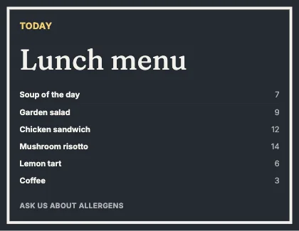 Menu · Ink dark
