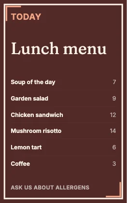 Menu · Clay dark