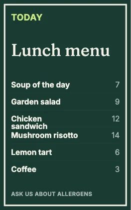 Menu · Forest dark