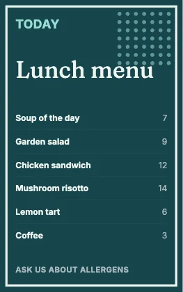 Menu · Lagoon dark