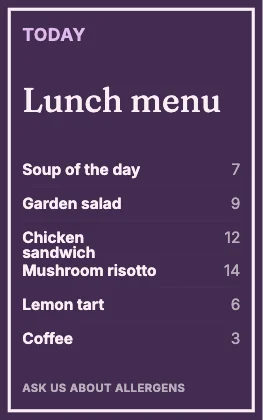 Menu · Plum dark