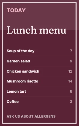 Menu · Rose dark