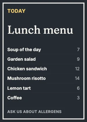 Menu · Ink dark