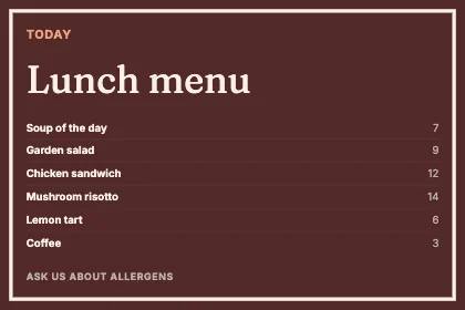 Menu · Clay dark