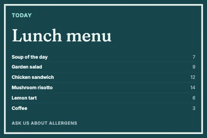 Menu · Lagoon dark