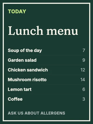 Menu · Forest dark
