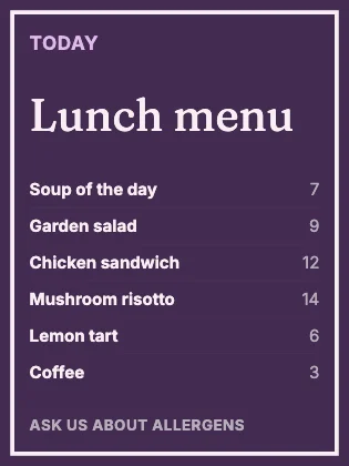 Menu · Plum dark
