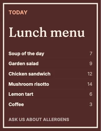 Menu · Clay dark