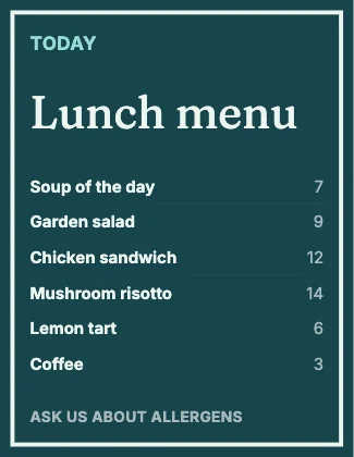 Menu · Lagoon dark