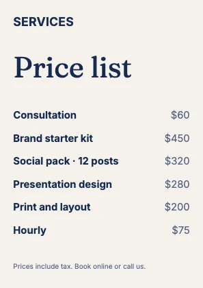 Price list · Cobalt
